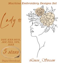 lady 10 machine embroidery design in 8 formats and 5 sizes