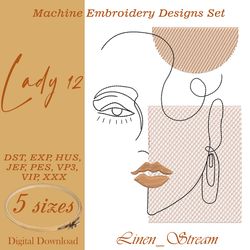 Lady 12 Machine embroidery design in 8 formats and 5 sizes