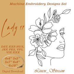 Lady 17 Machine embroidery design in 8 formats and 5 sizes