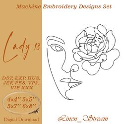 Lady 18 1 Machine embroidery design in 8 formats and 4 sizes