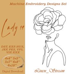 Lady 19 Machine embroidery design in 8 formats and 5 sizes
