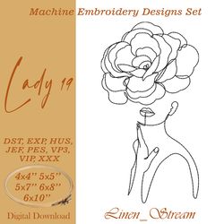 lady 19 machine embroidery design in 8 formats and 5 sizes