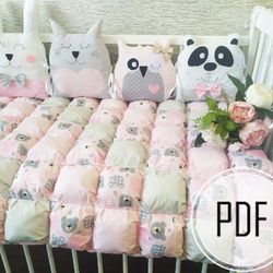 Сrib set pattern 5 in 1/ Crib quilt pattern + animal pillow