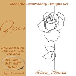 Rose 2. One Machine embroidery design in 8 formats and 5 sizes