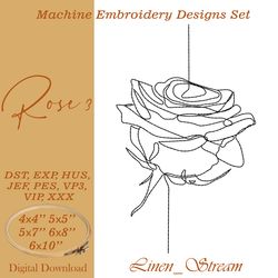 Rose 3. One Machine embroidery design in 8 formats and 5 sizes