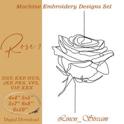 rose 3. one machine embroidery design in 8 formats and 5 sizes