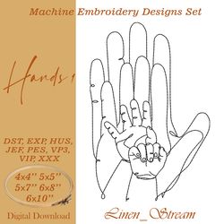 Hands 1 One Machine embroidery design in 8 formats and 5 sizes
