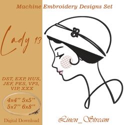 Lady 13 Machine embroidery design in 8 formats and 4 sizes