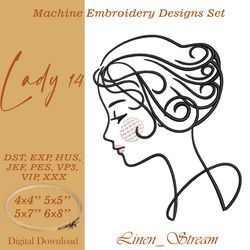 Lady 14. Machine embroidery design in 8 formats and 4 sizes
