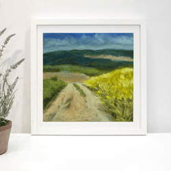 Original oil painting road to the field landscape