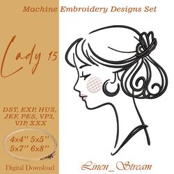 Lady 15. Machine embroidery design in 8 formats and 4 sizes