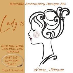 Lady 16. Machine embroidery design in 8 formats and 5 sizes