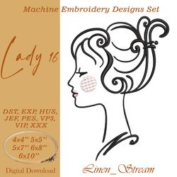 lady 16. machine embroidery design in 8 formats and 5 sizes