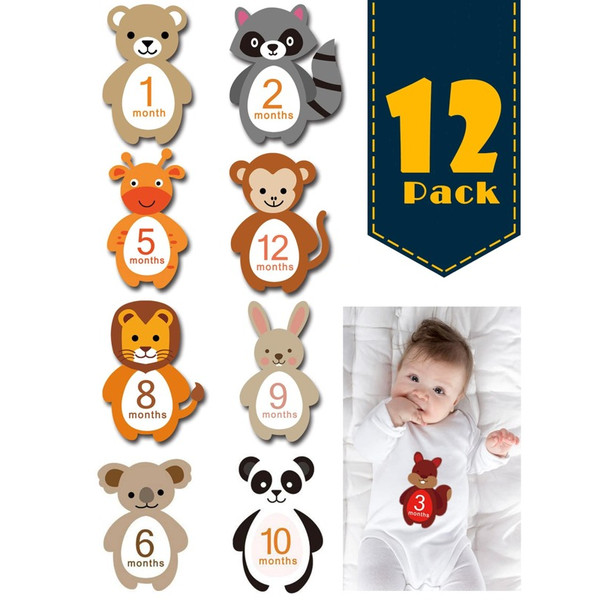 Newborn Unisex 12pcs Cartoon Graphic Stickers Photography Prop Birth Announcement Sign (1).jpg