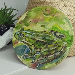 frog painting frog art animal oil painting original tiny artwork frog wall art