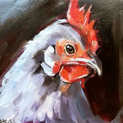 Chicken Hen Oil Painting Original Bird Artwork Farm Animals Farmhouse Wall Art MADE TO ORDER