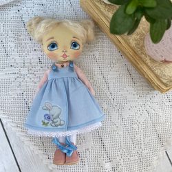 Cloth doll, Art doll, Doll handmade, Blond doll 21 cm (8.27inch)