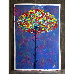Blooming Tree of Life Painting Floral Original Acrylic Art Above Sofa Original Painting