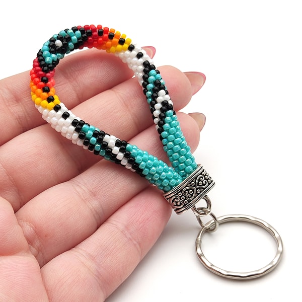 Native Style Beaded Keychain, Colorful Beaded Key Fob, Ethni | Inspire ...