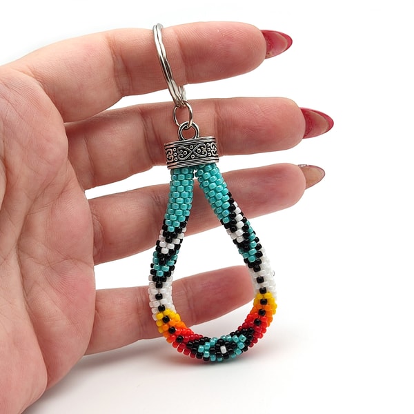 Native Style Beaded Keychain, Colorful Beaded Key Fob, Ethni | Inspire ...