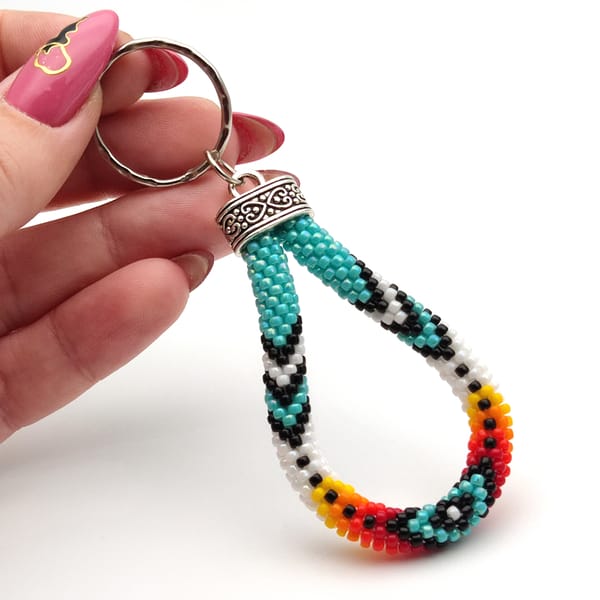 Native Style Beaded Keychain, Colorful Beaded Key Fob, Ethni - Inspire ...