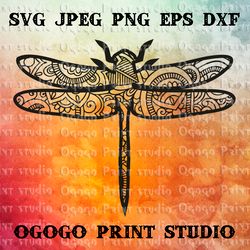 mandala style dragonfly svg, zentangle svg, insect svg
