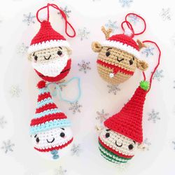 Crochet Pattern Christmas Ornament amigurumi set 4 in 1 Santa Claus. Elf. Snowman. Reindeer, PDF Instant Download