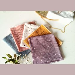 Washable eco-friendly handkerchiefs, Ladies Muslin Handkerchiefs, set of 3/5/7/9, double gauze cotton hankies Polka Dot