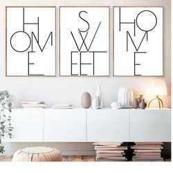 Home Sweet Home Printable Set of 3 Prints Living Room Wall Art Home Decor Family Quote Bedroom Sign Minimalist Wall Art