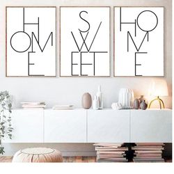 home sweet home printable set of 3 prints living room wall art home decor family quote bedroom sign minimalist wall art