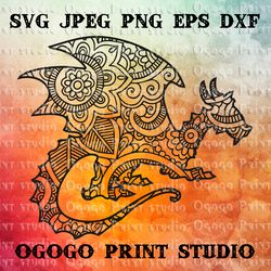 Mandala style Dragon SVG, Zentangle SVG, Pet svg