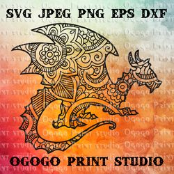 mandala style dragon svg, zentangle svg, pet svg