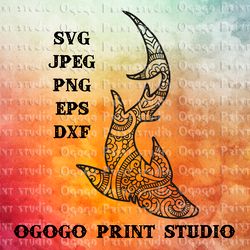 shark svg, zentangle svg, nautical svg, mandala svg, sea svg