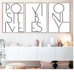 Positive Vibes Only Printable Set of 3 Prints Positive Quote Posters Good Vibes Only Motivational Quotes Wall Art Poster