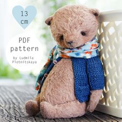 Artist teddy bear pattern, sewing teddy bear pattern 13 cm