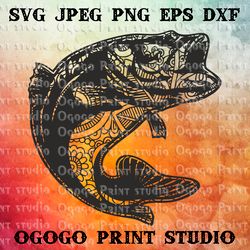 Fish SVG, Zentangle SVG, Mandala svg, Fishing svg, Sea svg