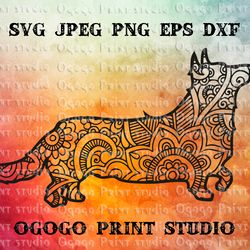 corgi svg, mandala svg, zentangle svg, dog svg, handmade