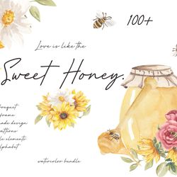 Sunflower and honey watercolor bundle png