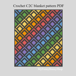 Crochet C2C Rainbow Mosaic blanket pattern PDF