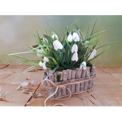 Silk Snowdrops Floral Arrangement, Faux Snowdrops Centerpiece, Spring Table décor, Artificial Snowdrops rustic decor
