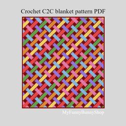 Crochet C2C Stripes blanket pattern PDF