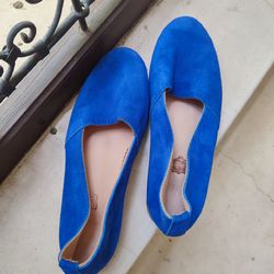 Handmade Blue women's shoes, Moroccan women's shoes