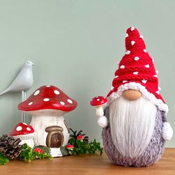 Fall gnome decor, Farmhouse decoration, Mushroom fly agaric gnome