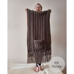 Crochet Pattern Scarf with Pockets, Crochet Shawl, Boho Crochet Wrap, Cozy Warm scarf, Easy crochet scarf pattern
