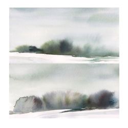 Set of 2 original watercolor painting | Minimal landscape | Minimal Art | Winter landscapes