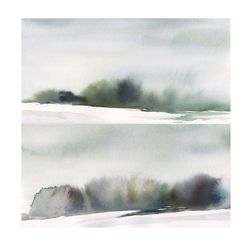 Set of 2 original watercolor painting | Minimal landscape | Minimal Art | Winter landscapes