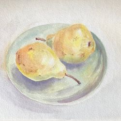 Pears original watercolour painting handmade wall art