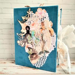 Large mermaid junk journals for sale USA Ocean nautical junk journal handmade Mermaid junk book chunky large