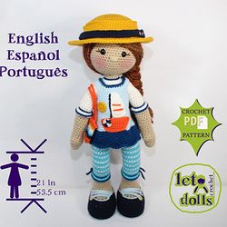 Crochet Doll Pattern, Amigurumi doll pattern, Large doll, 21"/53cm, Fay