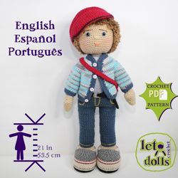 Crochet Doll Pattern, Amigurumi doll pattern, Large doll, 21"/53cm, Alex